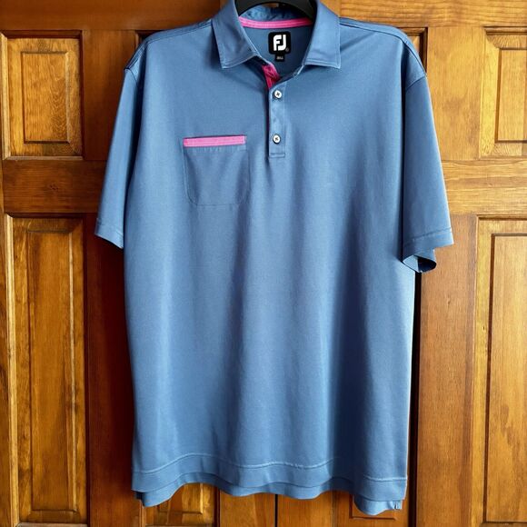 FootJoy Other - FootJoy FJ Polo Shirt Men's XL Blue Pink Accent Pocket Mesh Golf Performance